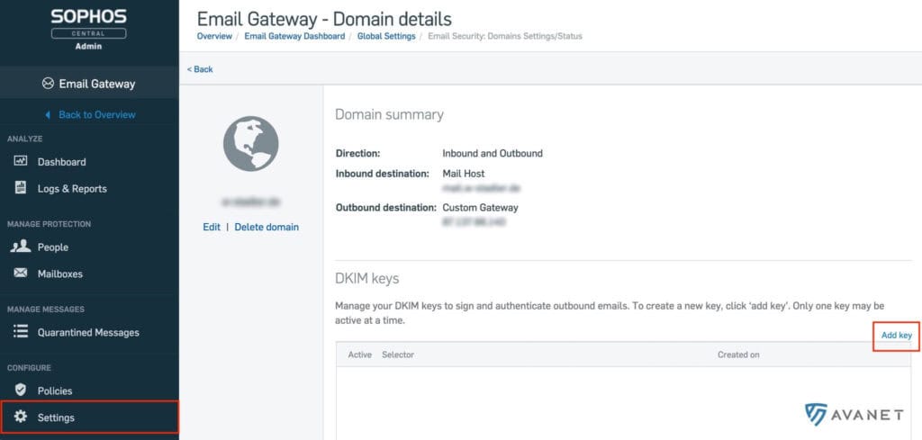 Sophos Central Email Gateway - email DKIM signing