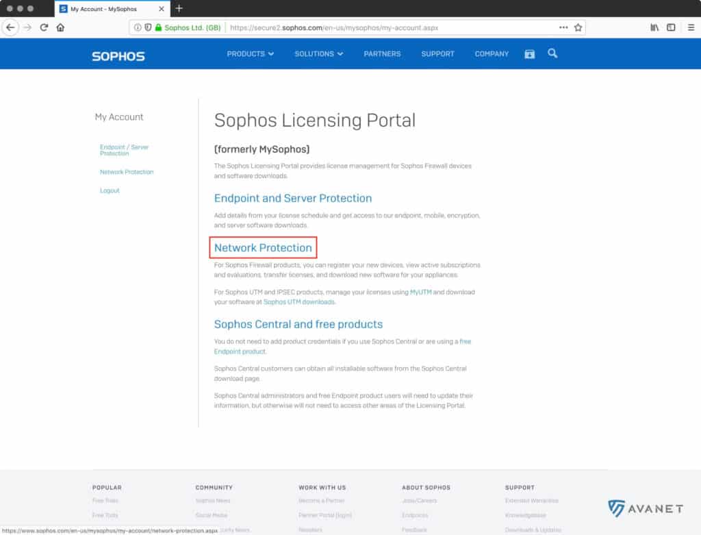 Sophos Account - Network Protection