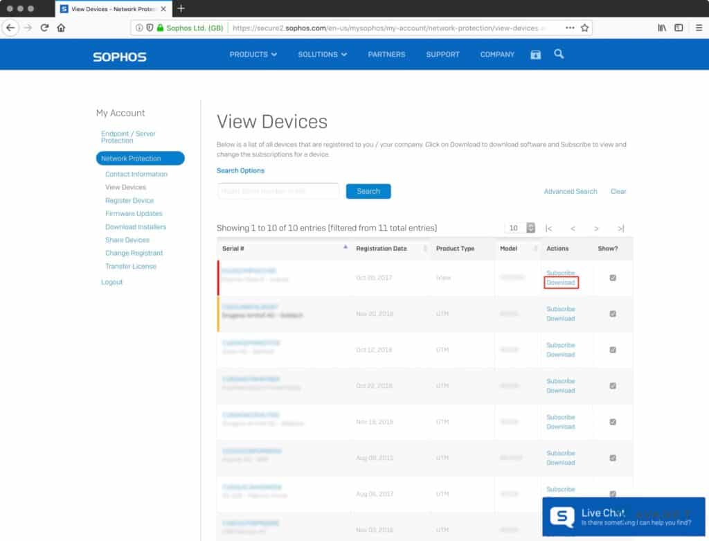 Sophos Account - View Devices