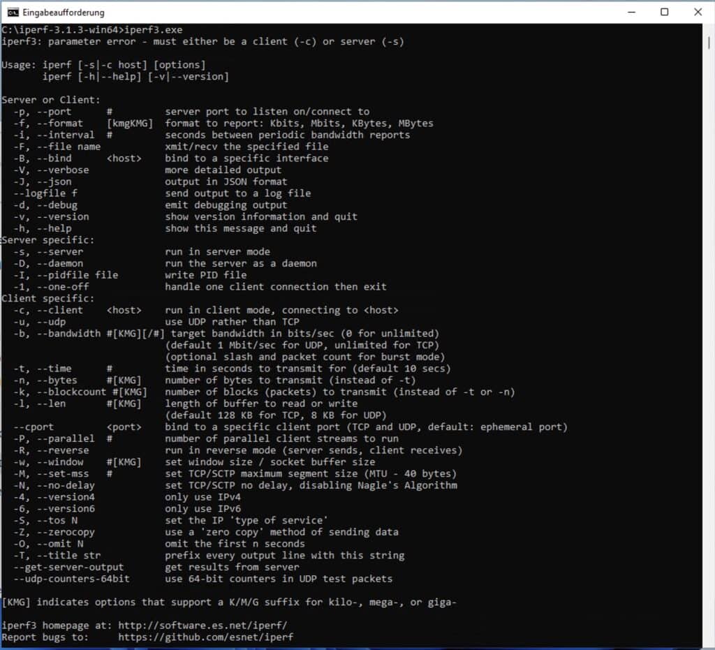 iPerf3 Speedtest Tool under Windows
