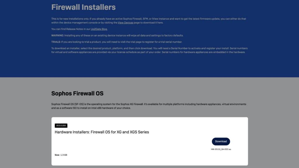 Sophos Firewall OS ISO Download for Hardware Appliance