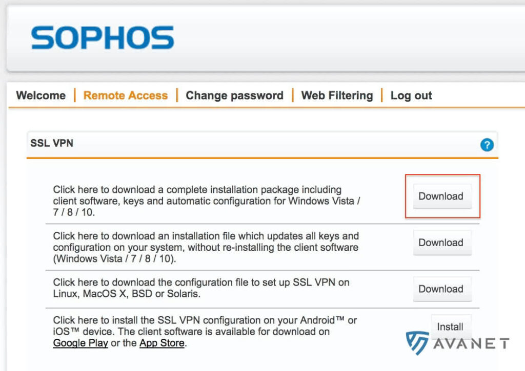 Button to download the SSL VPN Client