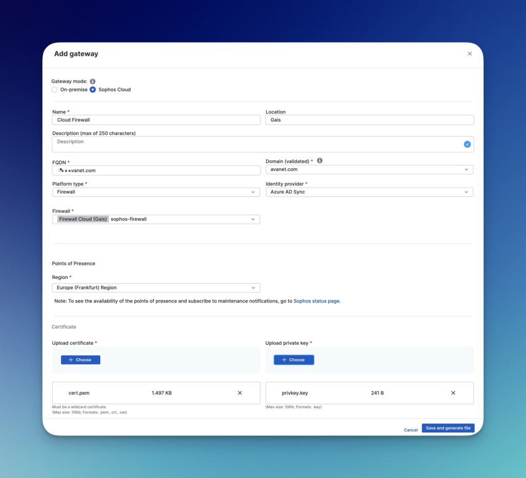 Añadir Sophos Firewall ZTNA Cloud Gateway a Central