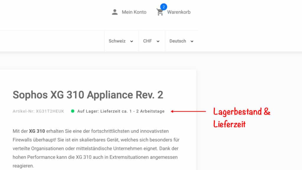 Lagerbestand und Lieferzeit