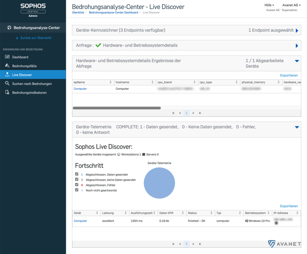 Bedrohungsanalyse Center - Live Discover - Betriebssystemdetails Abfrage