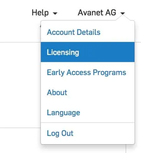 Sophos Central license menu