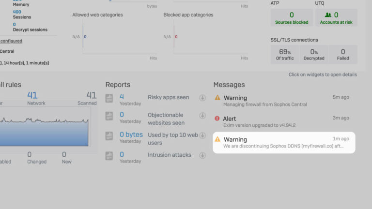 Sophos DDNS Service wird eingestellt Meldung im Firewall Dashboard