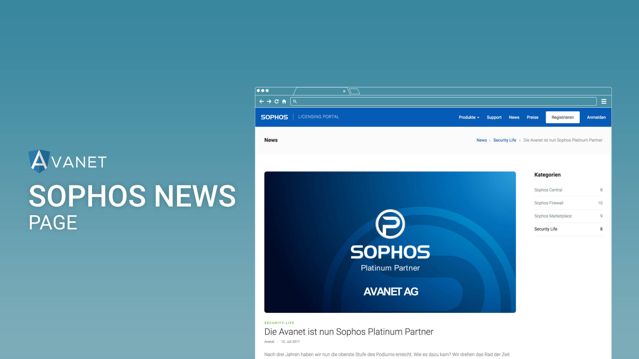 Avanet News Seite für Sophos Artikel