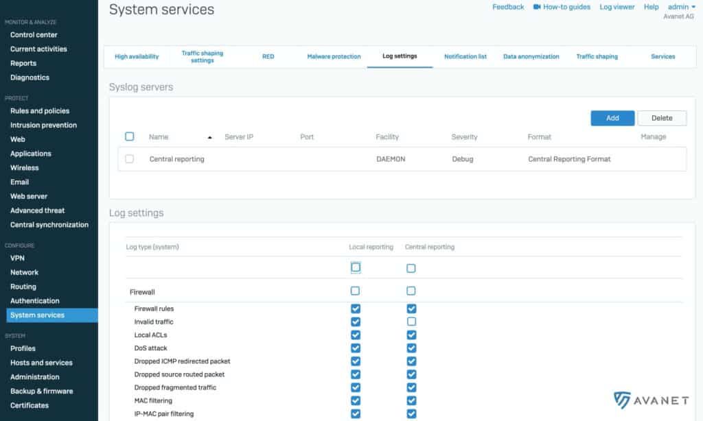 Sophos Central Firewall Management - Central Reporting aktivieren