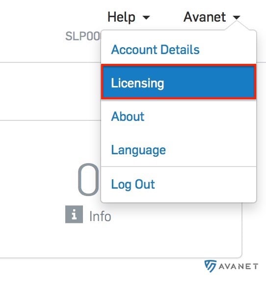 Sophos Central license menu