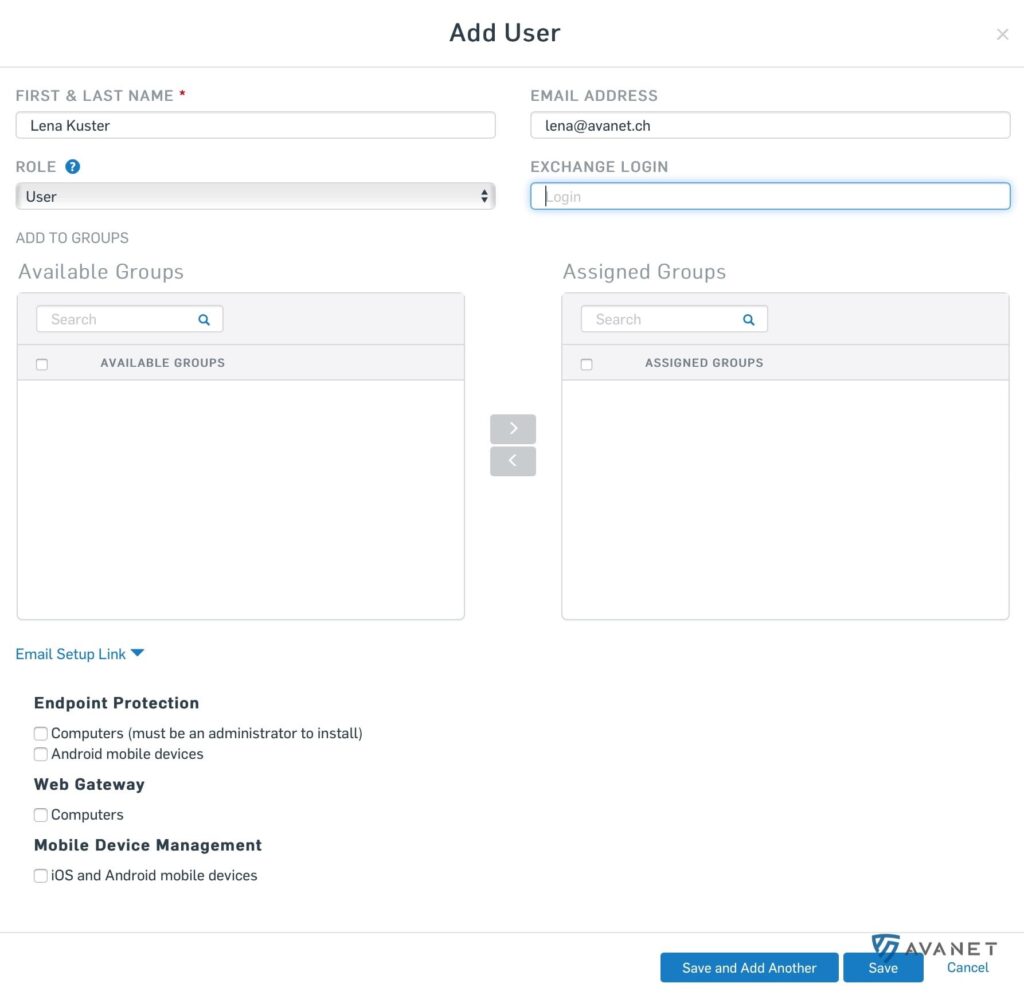 Add Sophos Central user