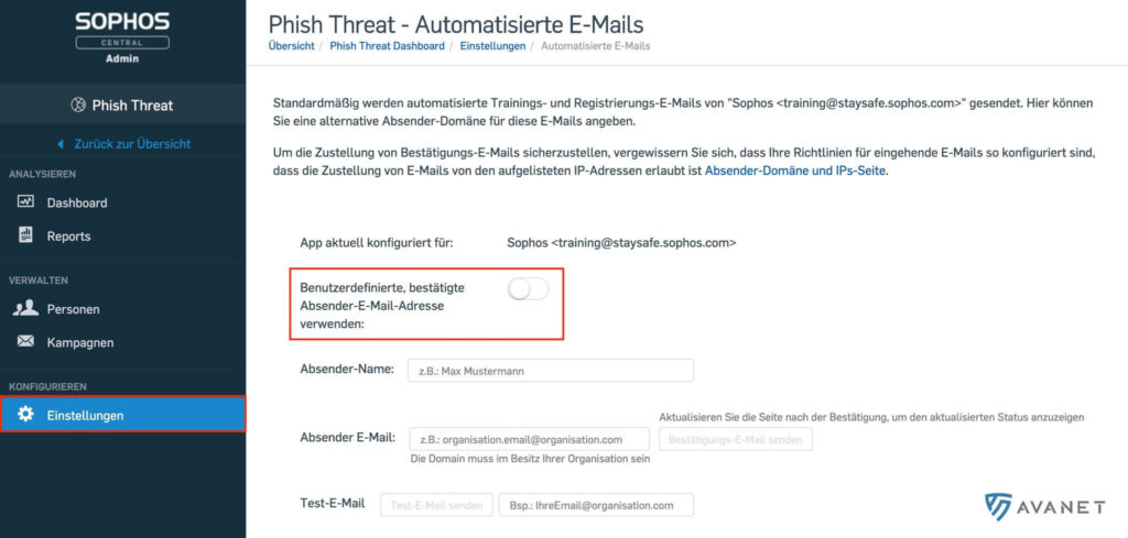 Individuell anpassbare E-Mail-Adresse für Phish Threat Training