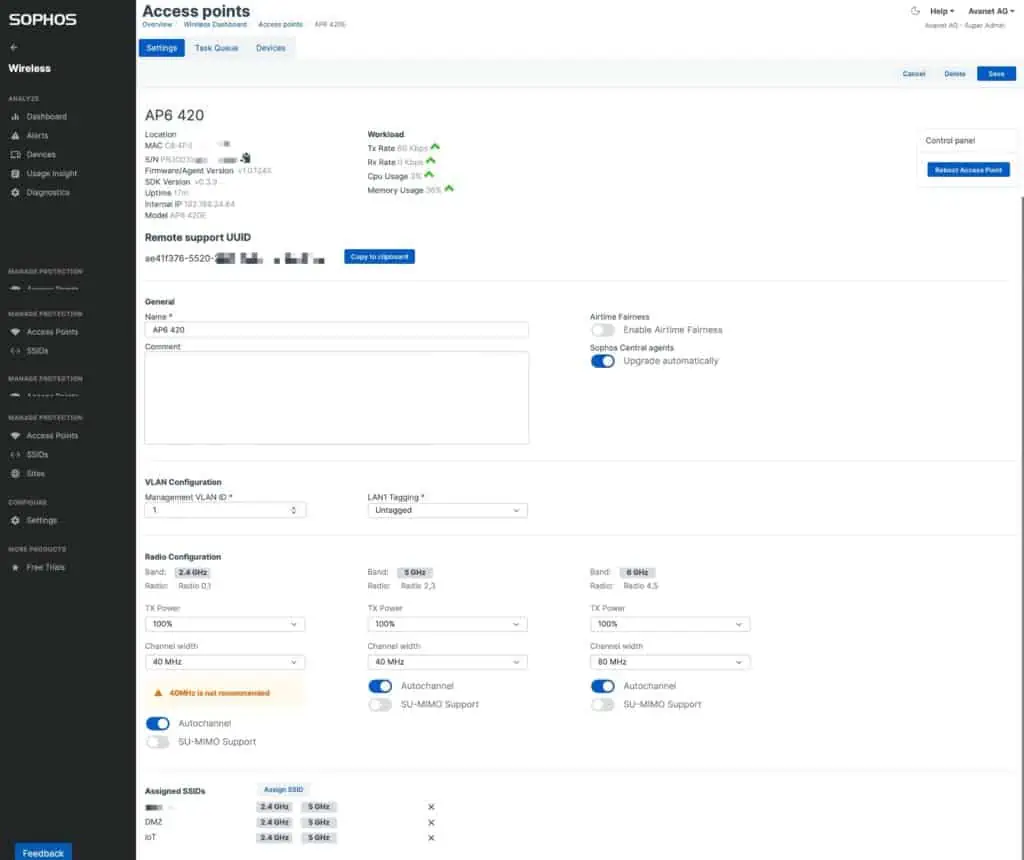 Sophos Central Wireless - Access Point AP6 420 Settings