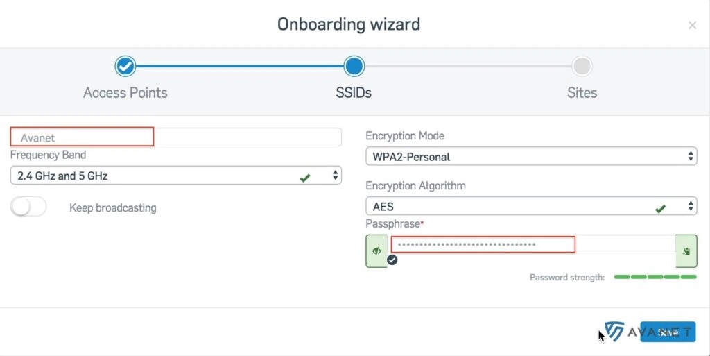 Sophos Central Wireless Onboarding Wizard - SSID hinzufügen