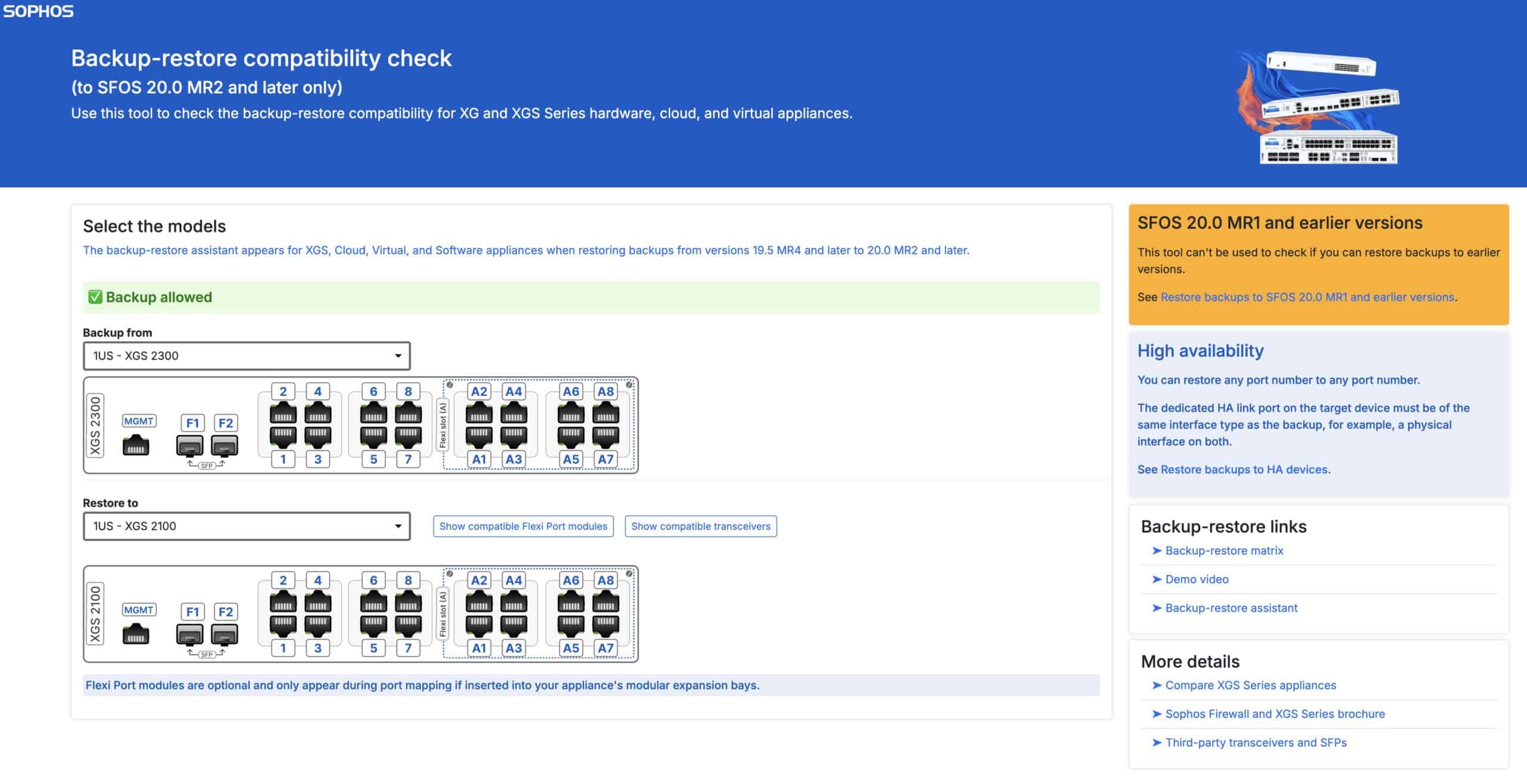 Sophos Firewall v20 MR2 Backup-restore compatibility check