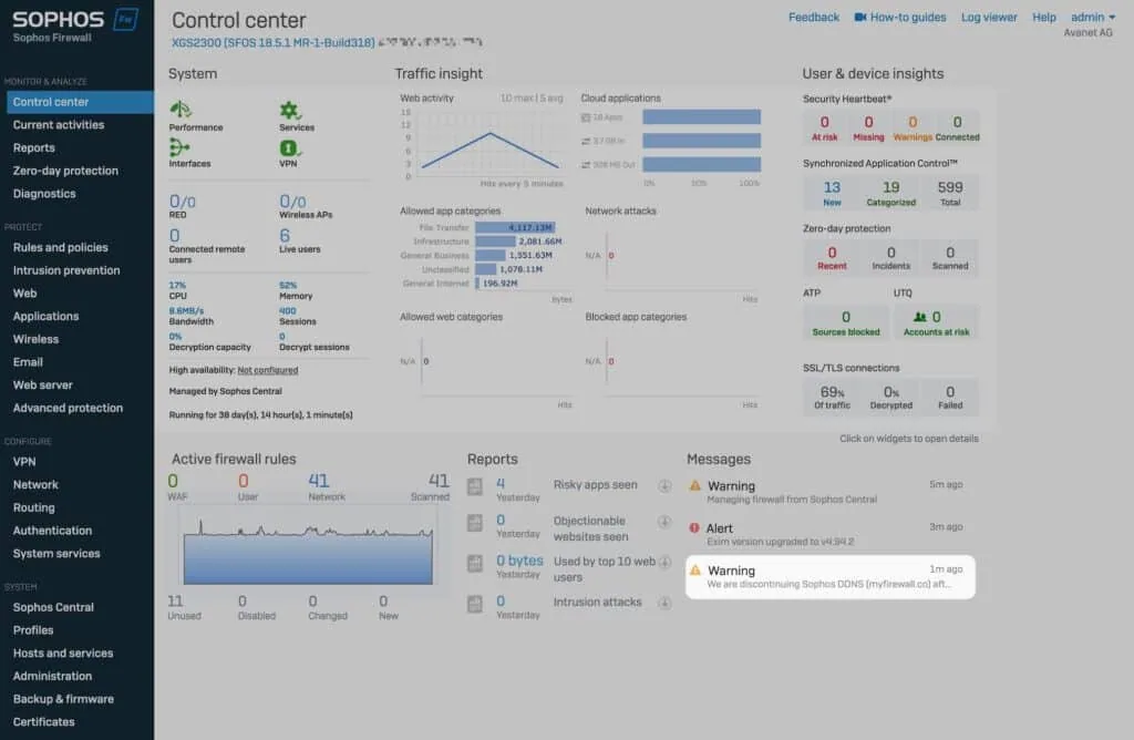 Sophos DDNS service is discontinued Message in firewall dashboard