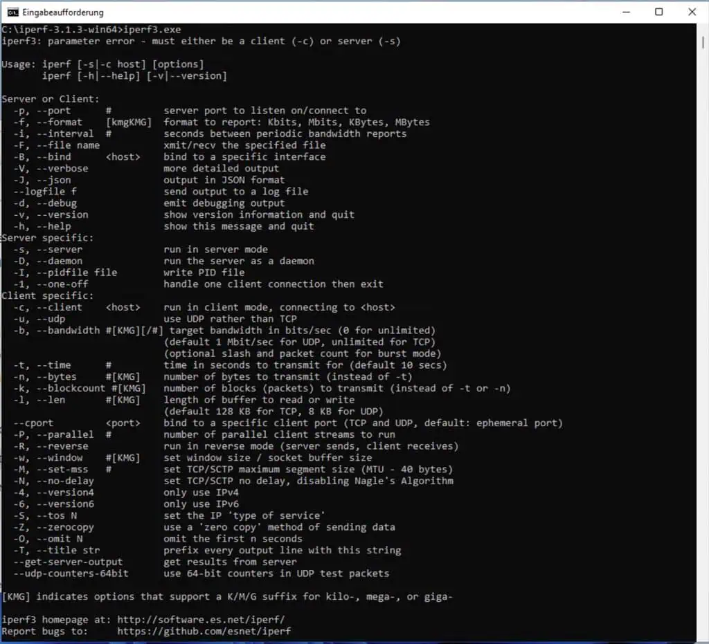 iPerf3 Speedtest Tool unter Windows