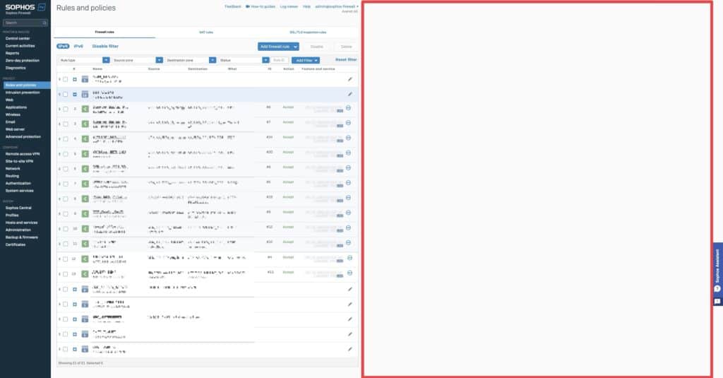 Sophos Firewall GUI non réactif