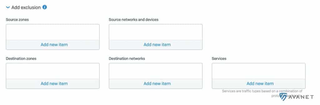 Sophos SFOS v18 Firewall Regeln Ausschlüsse