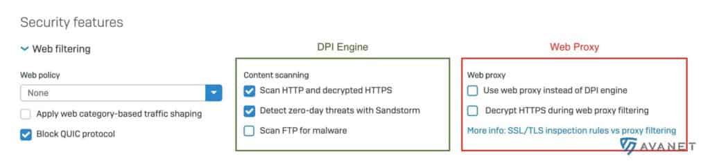 Sophos SFOS v18 firewall rule - security settings