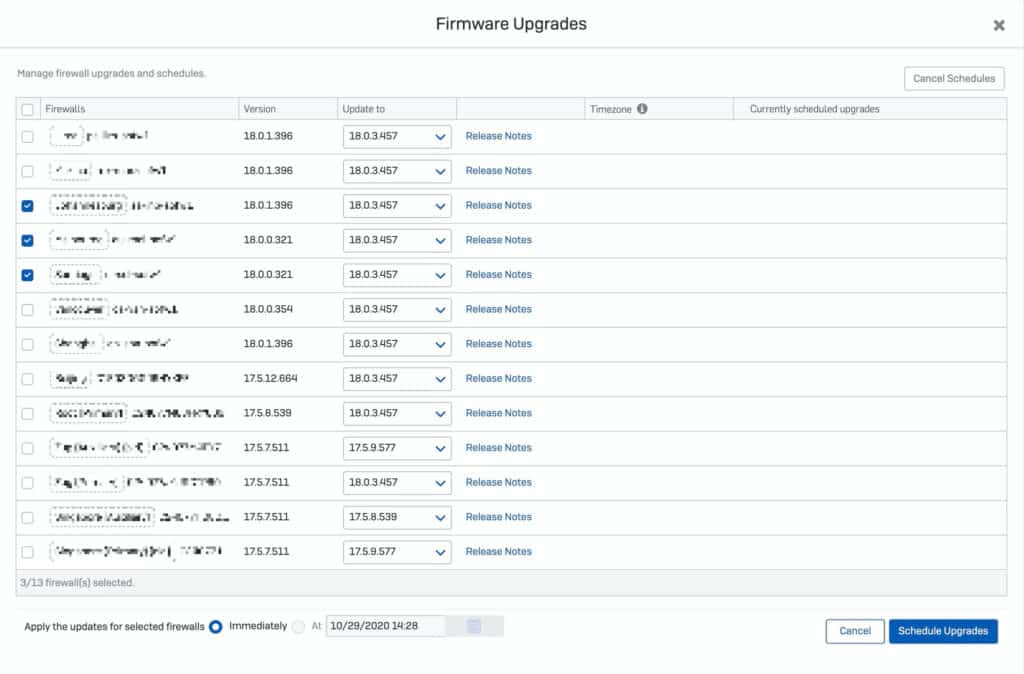 Sophos Firewall OS - Mise à jour de l'horaire du gestionnaire de pare-feu central