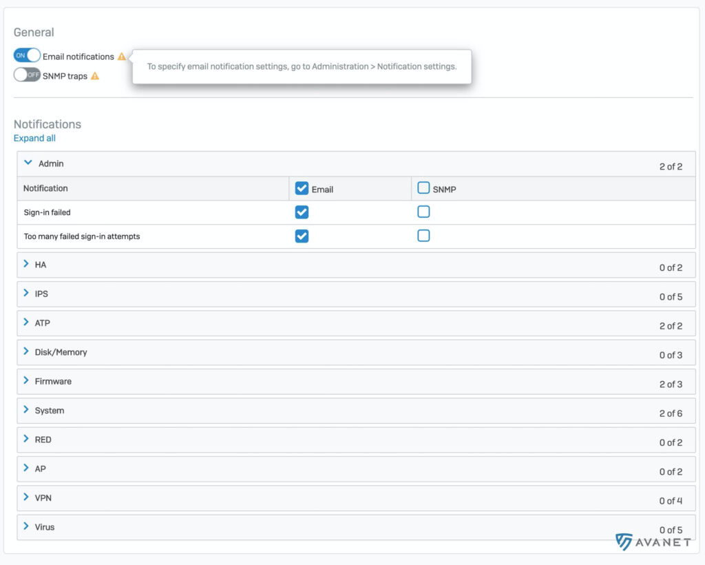 Sophos SFOS v18 notifications