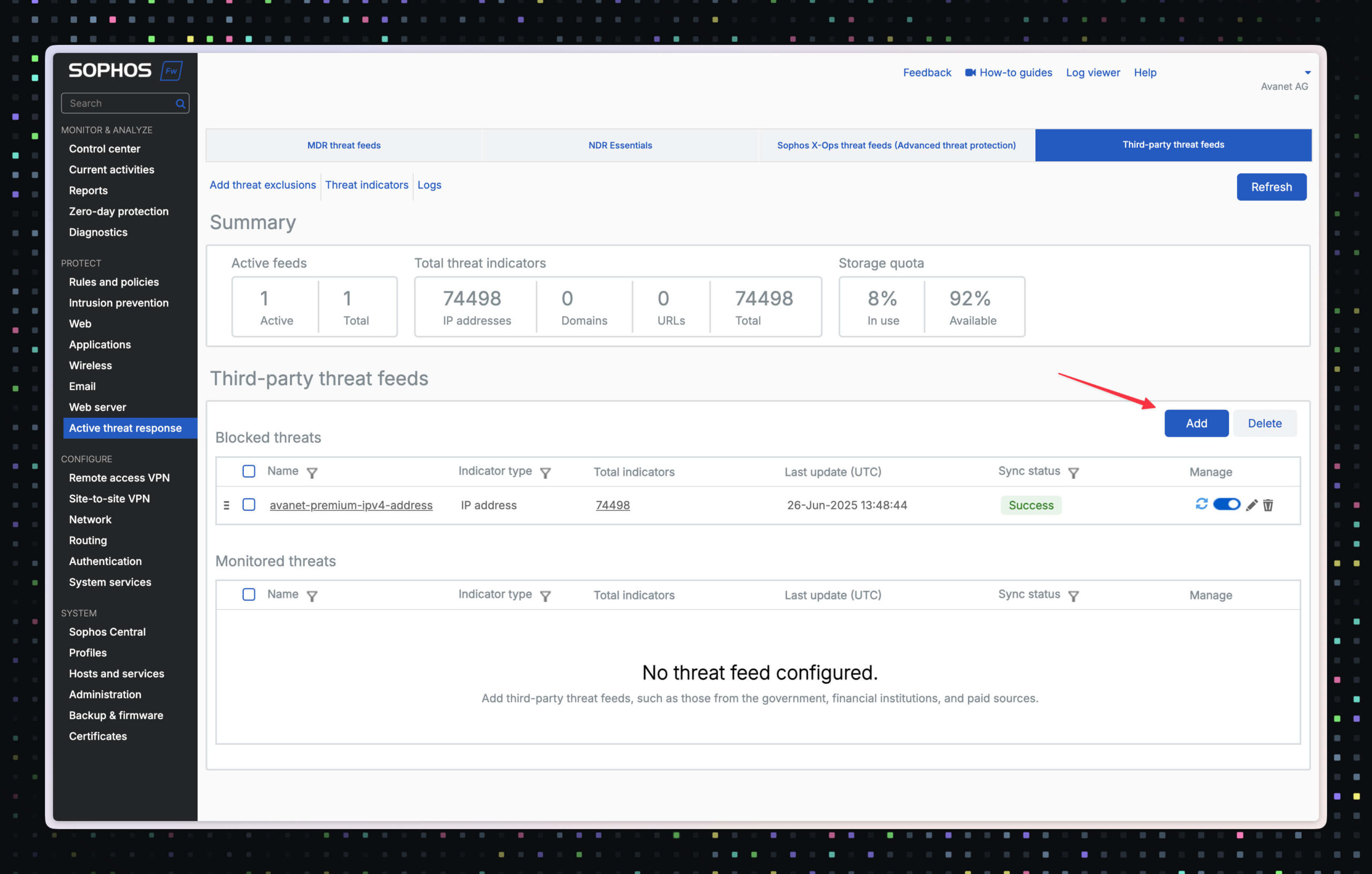 Sophos Firewall Threat Feeds hinzufügen