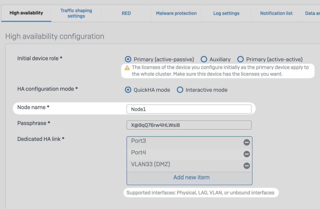 Sophos Firewall 19.5 High Availability create cluster