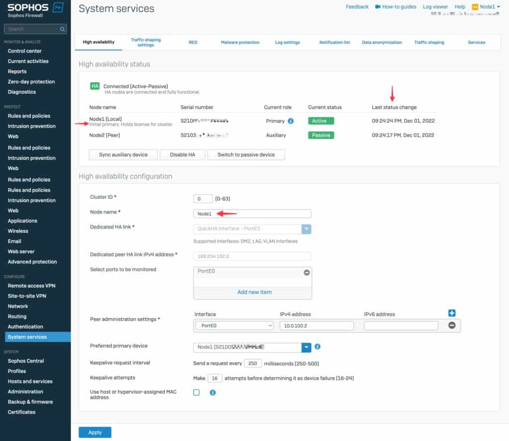 Sophos Firewall 19.5 High Availability Status Page