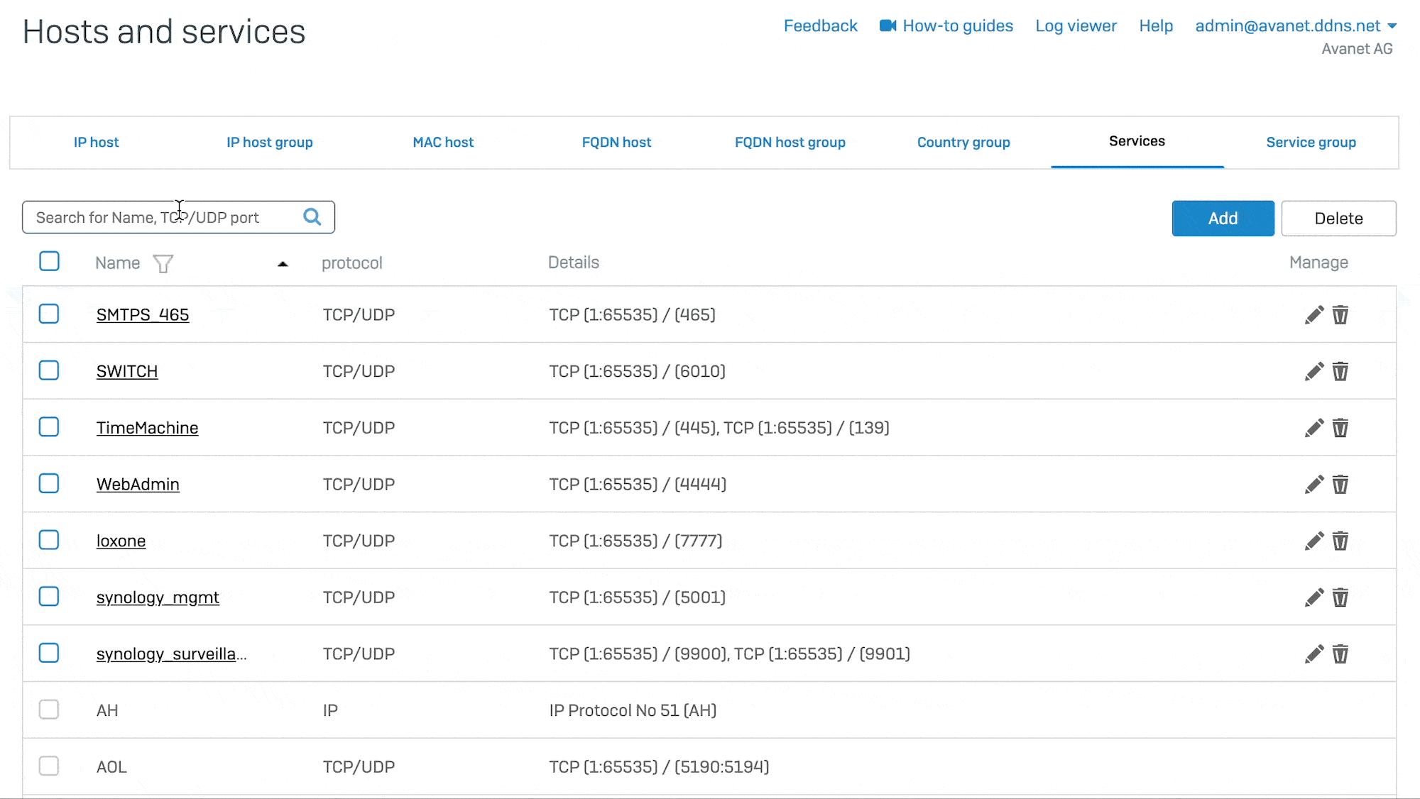 Sophos Firewall v19.5 Hosts and Services Search