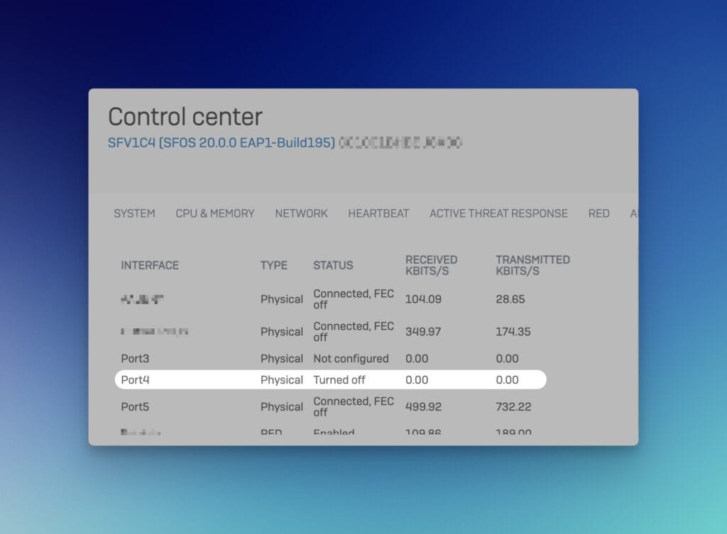 Sophos Firewall v20.0 - Interface du centre de contrôle désactivée