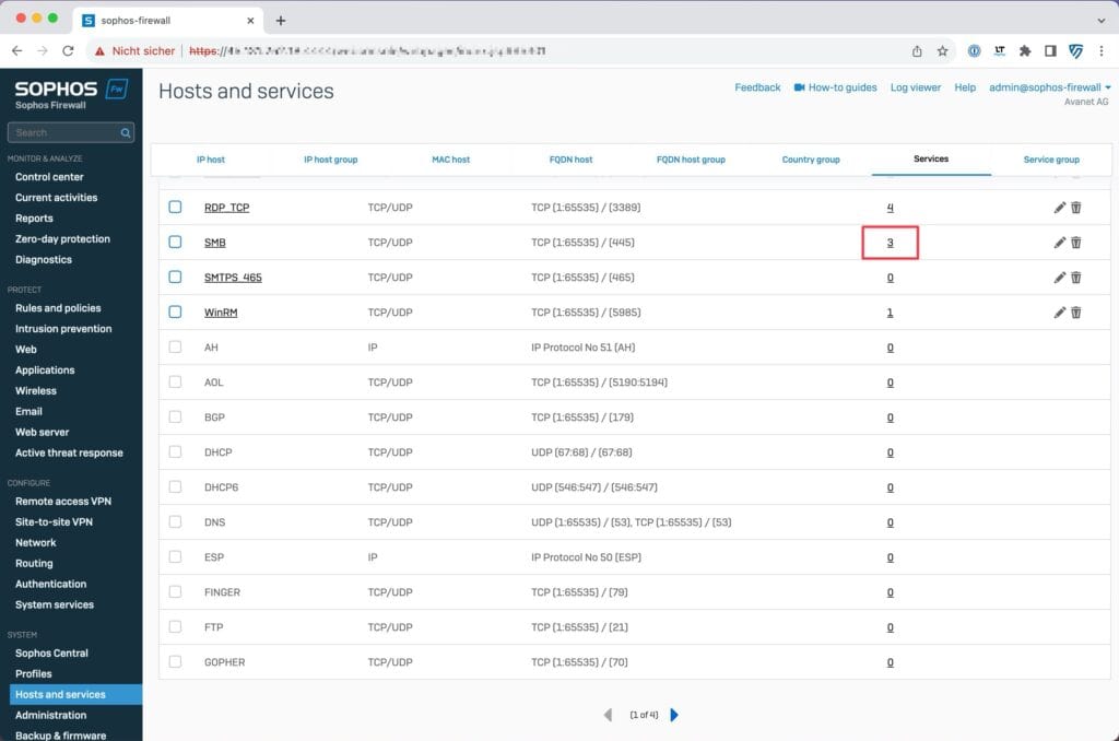 Services de recherche de références d'objets Sophos Firewall v20.0