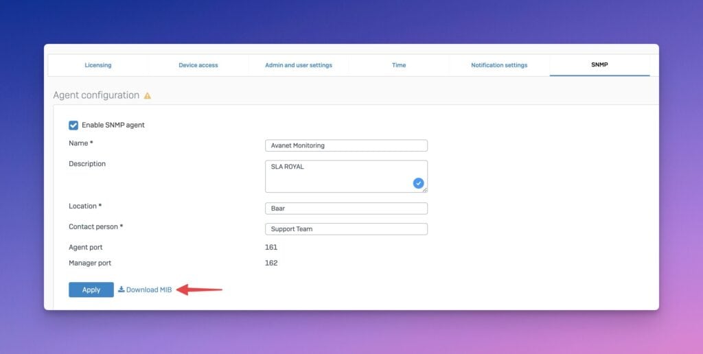 Sophos Firewall v20.0 - Téléchargement du fichier MIB SNMP