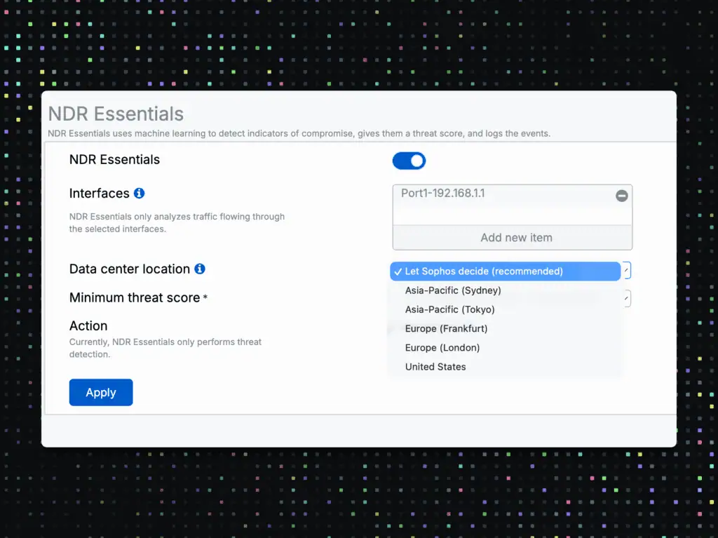 Sophos Firewall v21.5 MR1 - NDR Essentials Data center location
