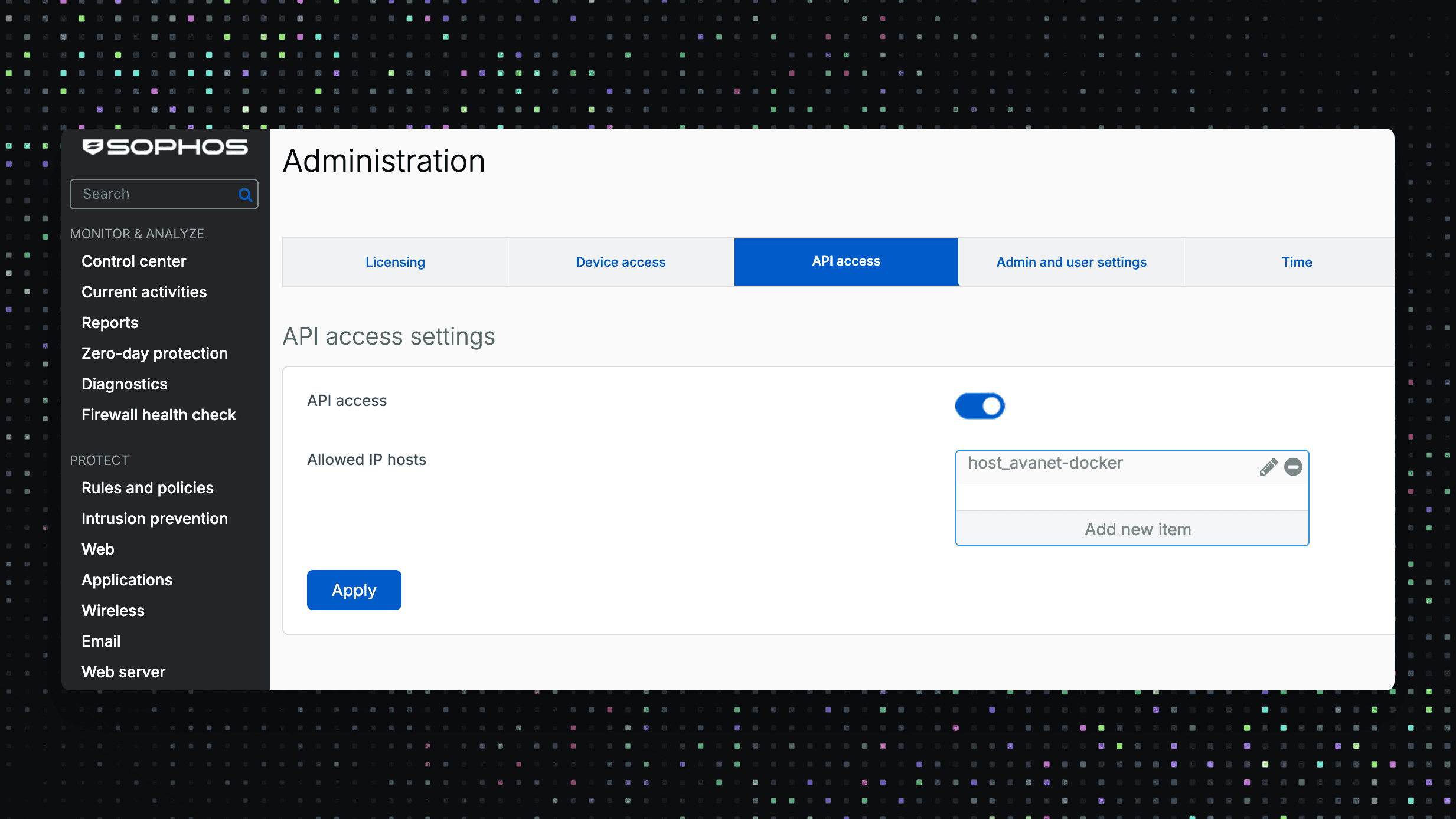 Sophos Firewall v22 - API access settings