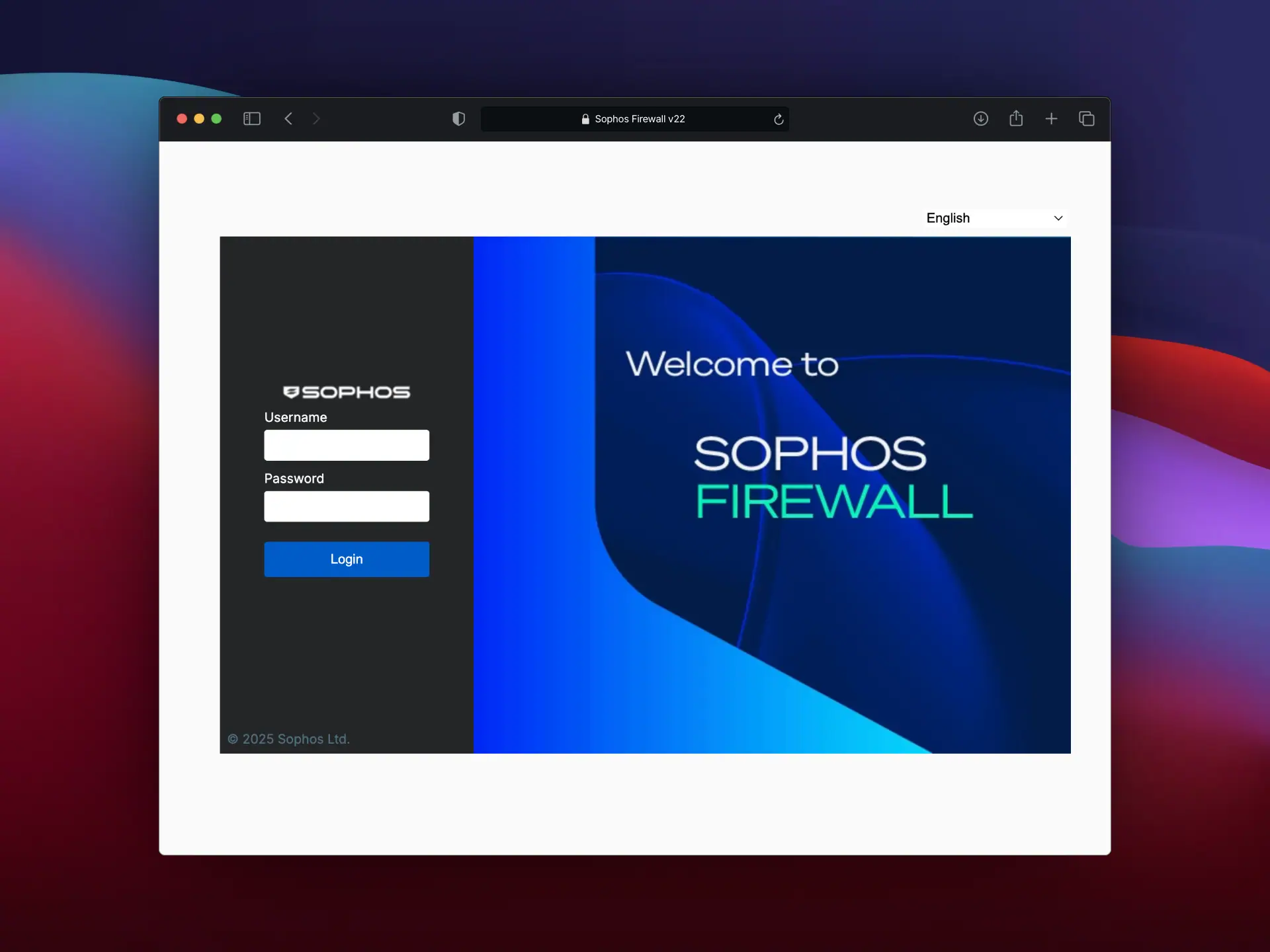 Sophos Firewall v22 WebAdmin Login Page