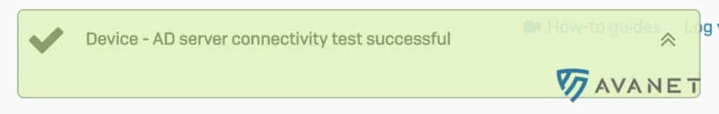Erfolgsmeldung, dass alle Angaben korrekt ausgefüllt wurden und die Sophos Firewall den AD erreichen konnte