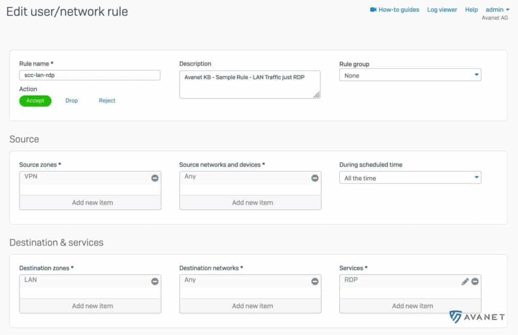 Sophos Connect Client - add firewall rule for VPN/LAN