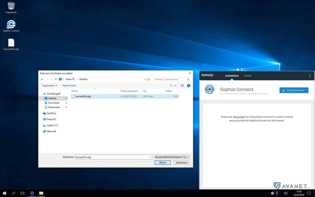 Sophos Connect auf Windows - Konfiguration importieren