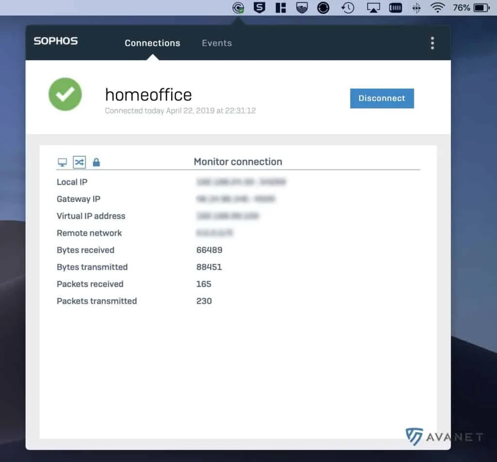 Sophos Connect Client - macOS Verbunden