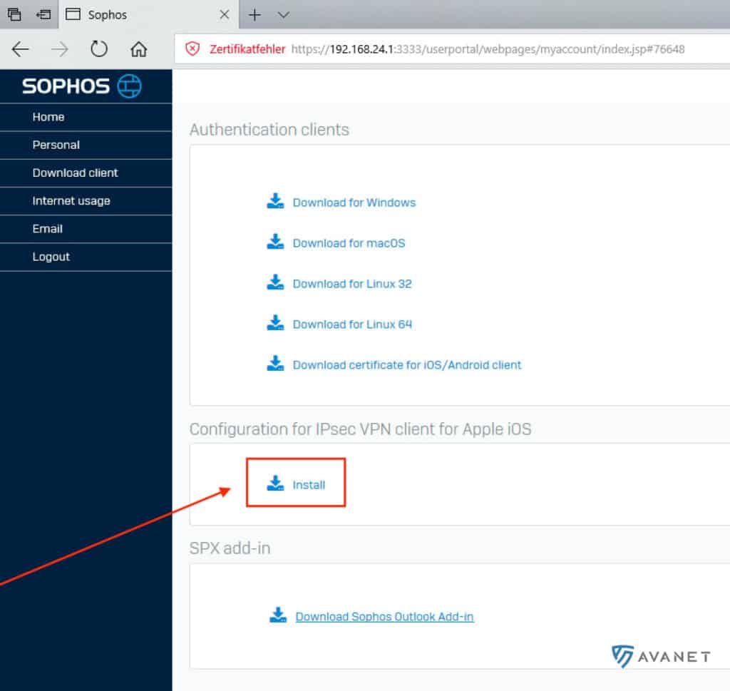 Sophos Firewall UserPortal IPsec Konfiguration