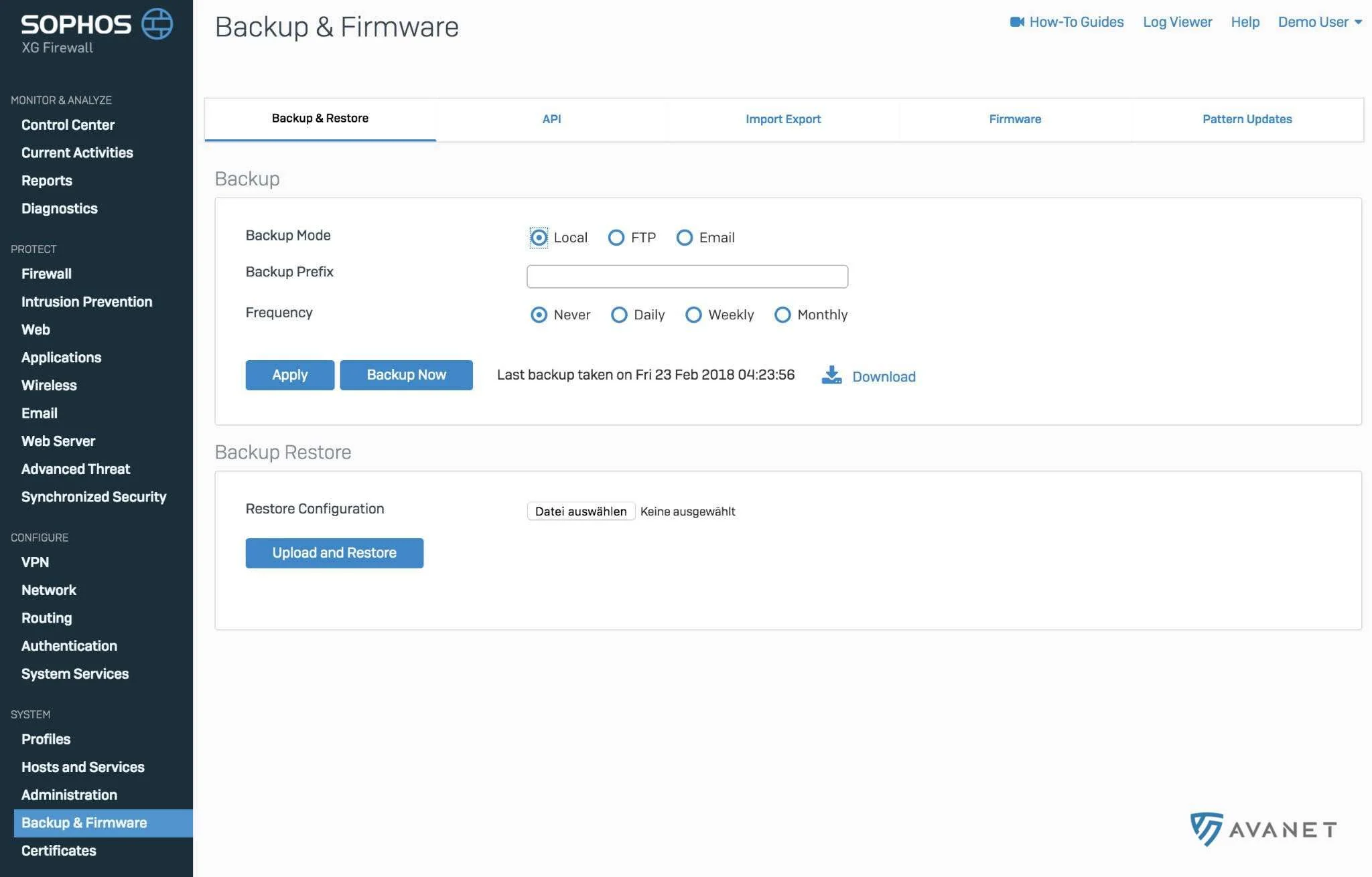 Backup der SFOS Konfiguration erstellen