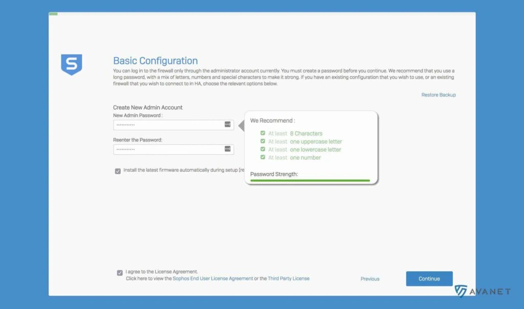 Procedura guidata Sophos Firewall - Definizione della password amministratore