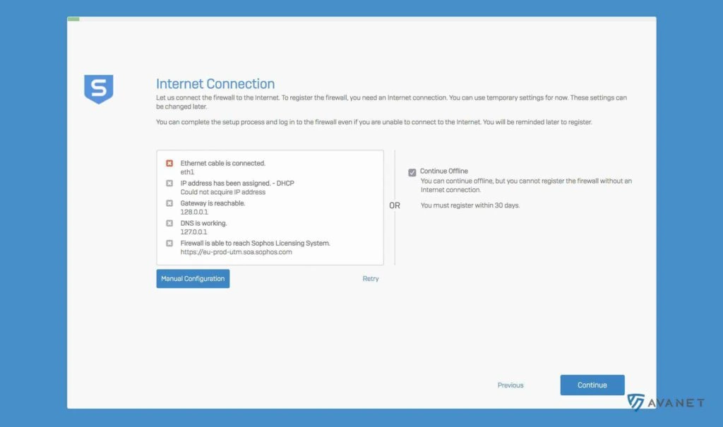 Assistente Sophos Firewall - Connessione a Internet