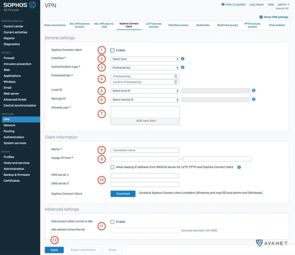 Sophos Connect Client Webadmin Configuration