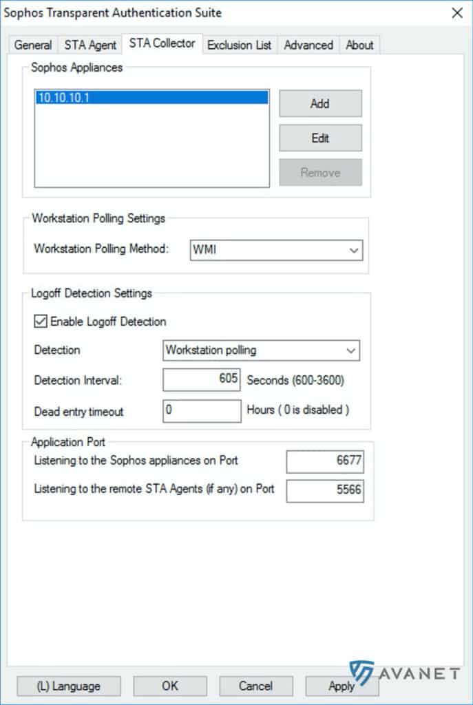 Configuration of the STA Collector