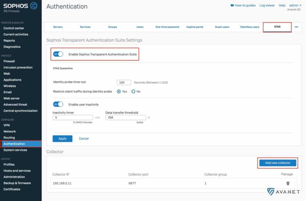 STAS Einstellungen auf der Sophos Firewall (SFOS)