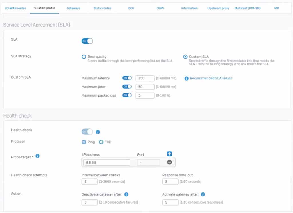 SFOS v19 SD-WAN SLA Profile