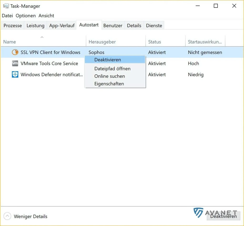 Removing Sophos SSL VPN Client from the Startup menu