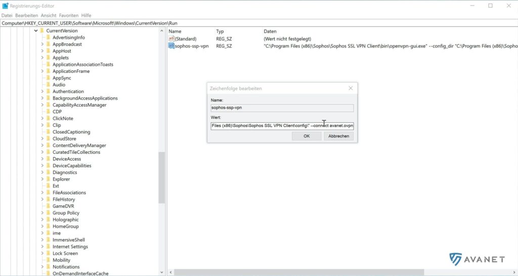 Sophos SSL VPN Client Registry Eintrag für den Autostart erstellen